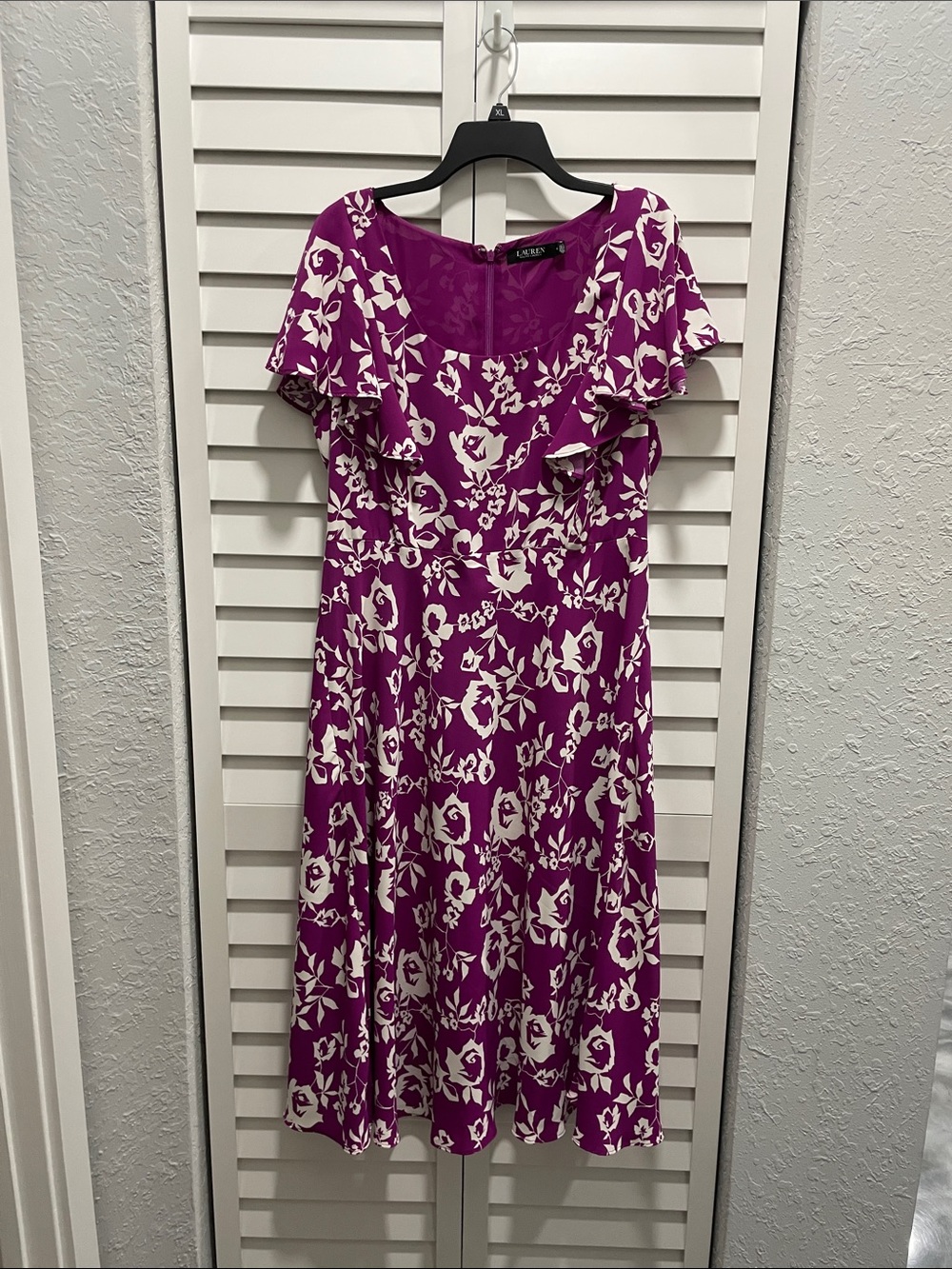 Ralph Lauren Purple & White Floral Scoop Neck Midi Dress